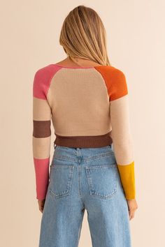 Introducing our Long Sleeve Color Block Stripe Knit Top, featuring a trendy square neck design. This stylish top combines the comfort of a knit fabric with a modern color block stripe pattern. The square neck adds a unique and fashionable touch.Model is 5'8 wearing a small Fabric Contents: 55% Rayon, 45% Nylon Square Neck Design, Stylish Top, Light Knit, Fall Clothes, Color Block Top, Color Block Sweater, Modern Colors, Sheer Fabrics, Striped Knit