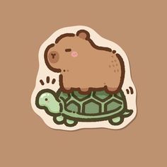 a sticker with a bear riding on top of a tortoise shell,