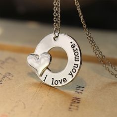 "I Love You More" Necklace - Save 72% Off Retail! Only $14 Baguette Halo, Washer Jewelry, Diamond Cross Necklace Gold, Star Master, Star Projector, Stamped Bracelet, Special Someone, Romantic Things, Diamond Solitaire Necklace