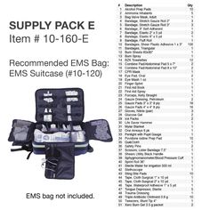 The Kemp USA Medical Supply Pack E is a fill kit for EMS Gear Bags. It comes with (51) unique first-aid items, totaling 250 pieces. This Supply Pack conveniently fits our EMS Suitcase Bag (item# 10-104), however, it can be used for any bag of your choice. Ems Gear, First Aid Kit Contents, First Aid Tips, Ems Bag, Survival Books, Emergency Survival Kit, Tactical Training, Medical Bag, Suitcase Bag