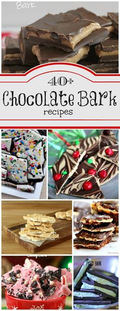 chocolate bark recipe collage with the title above it