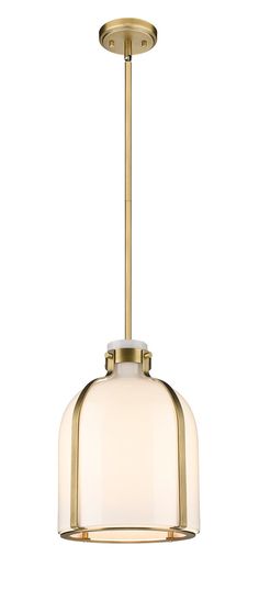 Z-Lite - 818-9RB - One Light Pendant - Pearson - Rubbed Brass Residential Lighting, Mini Pendants, Gold Chandelier, Seeded Glass, White Milk Glass, Brass Frame, White Opal, Light Pendant, Steel Construction