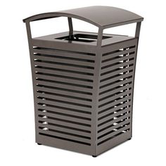 an outdoor trash can is shown on a white background