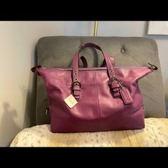 2 Bags In 1! This Bag Can Be Carried 2 Different Ways! A Beautiful Color - Berry!! Style Number F17220 13.5l X 4.5w X 11.5h Designer Tote Duffle Bag For Shopping, Luxury Tote Duffle Bag For Errands, Luxury Rectangular Duffle Bag For Errands, Designer Leather Duffle Bag For Shopping, Elegant Rectangular Duffle Bag For Errands, Classic Duffle Bag For Shopping, Luxury Duffle Bag For Shopping, Designer Tote Duffle Bag For On-the-go, Modern Coach Satchel With Handle Drop