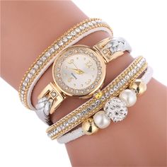 Rhinestone Bracelet Quartz Wristwatch (White) Stainless Steel Watch Women, Brand Watches Women, Casual Bracelets, Gold Watches Women, Bracelet Watches Women, Circle Bracelet, Luxury Bracelet, Simple Diamonds, Womens Watches Luxury