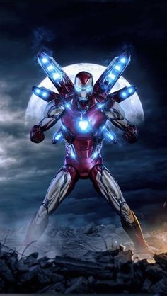 the iron man movie poster is shown in three different colors and sizes, along with an image of captain america