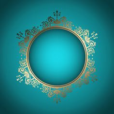 a blue and gold background with an ornate frame