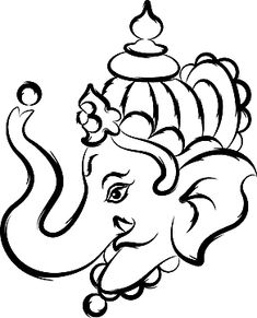 the head of an elephant with a crown on it's head, drawn in black and