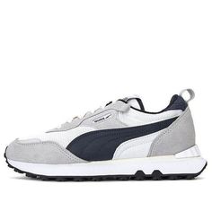 PUMA Rider FV 'Retro Rewind - Grey' 390168-02 White Puma Sneakers For Outdoor, Retro Puma Sneakers For Sports, White Retro Outdoor Sneakers, Grey