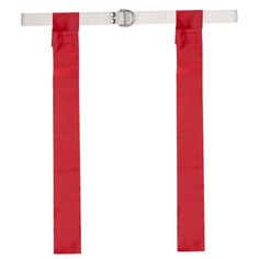 two red suspenders with white straps hanging from the side on a white background,