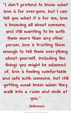 a poem written in red ink on white paper with the words i don't pretend to know what love is for everyone but i can tell you