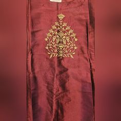 Hand Embroidered Silk Kurta With Organza Work Jacket With Tie Strings In The Front With Embellishments Luxury Silk Salwar Kameez With Cutdana, Multicolor Embroidered Kurta With Long Sleeves, Elegant Burgundy Embroidered Dupatta, Red Dupatta With Gold Embroidery For Eid, Red Long Sleeve Sets With Embroidered Border, Traditional Long Sleeve Burgundy Sets, Red Embroidered Traditional Wear With Long Sleeves, Traditional Long Sleeve Wear With Embroidery, Long Sleeve Floral Embroidered Fabric For Diwali