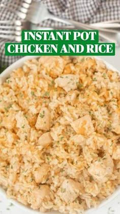 instant pot chicken and rice in a white bowl