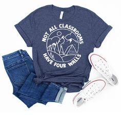 Casual Blue Tops For Back To School, Cotton Graphic Tee Shirt For School, Casual Shirt For College End Of School Year, Casual Cotton Shirt For Back To School, Relaxed Fit Shirt With School Spirit, Relaxed Fit Shirt For School With School Spirit, Custom Print Short Sleeve T-shirt For Outdoor Activities, Homeschool Shirt Ideas, Homeschool Shirts For Kids