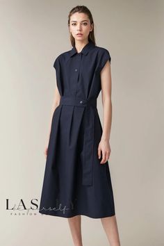 Navy Dress Outfit, Blue Navy Dress, Navy Blue Maxi Dress, Outfit Classy, Laced Up Shirt, Blue Maxi Dress, Korean Fashion Dress, Cotton Shirt Dress, Maxi Dress Blue