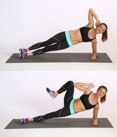 a woman is doing an exercise on a mat