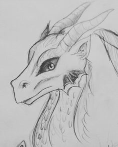 a drawing of a dragon with long horns