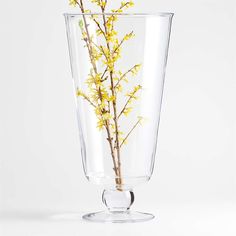 a glass vase with yellow flowers in it