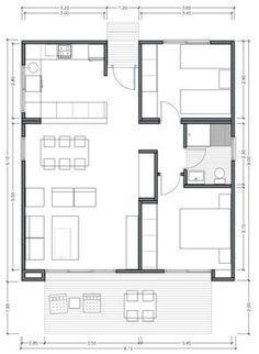 the floor plan for an apartment with two beds and one living room, which is divided into