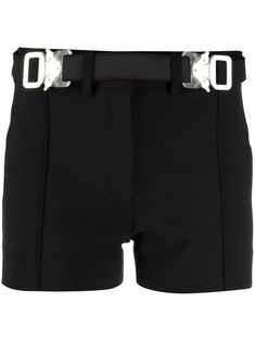 black cotton/virgin wool-blend mid-rise button fly fastening belted waist two rear welt pockets straight hem 1017 Alyx 9sm, Mini Shorts, Knit Shorts, Shorts Black, Black Belt, Welt Pockets, Short Outfits, Black Cotton, Wool Blend