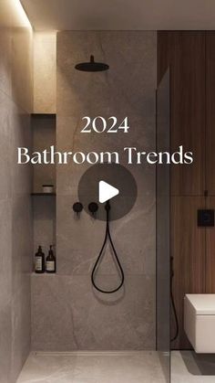 a bathroom with a shower, toilet and sink in the background text reads'2012 bathroom trends '