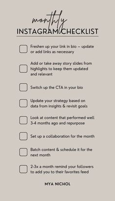 an instagram checklist for bloggers to use on their social media page, with text overlay