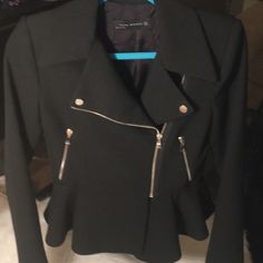 Sexy Black Asymmetrical Peplum Jacket With Silver Zippers/Details Would Go Perfect With Jeans Or Leggings For A Night Out Excellent Condition Looks Brand New Peplum Jacket, Silver Zipper, Zara Jackets, Zipper Detail, Zara Black, Black Jacket, Night Out, Jackets & Coats, Jackets For Women