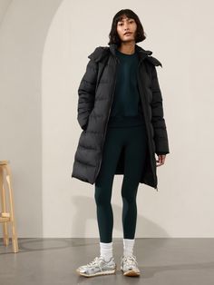 Downtown Puffer Parka | Athleta Black Parka, Black Puffer Coat, Puffer Parka, Work And Travel, Bra Dress, Black Puffer Jacket, Duffle Coat, Bungee Cord, Black Puffer