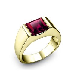 Wedding Band Gem Emerald Cut Square Ruby in SOLID 10K Yellow Gold Male Birthstone Gift http://www.jewelsformen.com/products/wedding-band-gem-emerald-cut-square-ruby-in-solid-10k-yellow-gold-male-birthstone-gift Blue Sapphire Rings For Men Gold, Ruby Ring Simple, Silver Ruby Ring, Solitaire Bands, Square Stone, Beautiful Engagement Rings, Birthstone Gifts