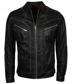 Biker Men's Black Vintage Leather Jacket on Sale at US Leather Mart. Buy Now! Black Leather Jacket With Contrast Stitching For Fall, Black Leather Biker Jacket With Contrast Stitching, Winter Biker Outerwear With Contrast Stitching, Biker Jacket With Contrast Stitching And Long Sleeves, Black Leather Motorcycling Jacket, Mens Classic Fashion, Trendy Leather Jacket, Leather Jacket Biker, Leather Jacket For Men