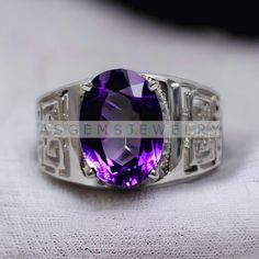 NATURAL AMETHYST GEM WEDDING BAND RING PROMISE GIFT FOR HIM Item Description:- MATERIAL-Silver METAL PURITY- 925 Sterling Silver GEMSTONE- Amethyst GEMSTONE COLOR- Purple GEMSTONE SHAPE- Cushion Cut GENDER- Male, Female BIRTHSTONE- February JEWELRY TYPE- Ring HEALING PROPERTIES OF GEMSTONE- Amethyst has healing powers to help with physical ailments, emotional issues, and in Energy Healing and Chakra balancing. Amethyst crystal therapies are primarily associated with physical ailments of the nerv Amythest Rings For Men, Mens Amethyst Ring, Luxury Classic Men's Amethyst Ring, February Jewelry, Luxury Men's Polished Amethyst Ring, Luxury Hallmarked Amethyst Men's Ring, Grooms Ring, Groom Ring, Sterling Silver Mens Rings