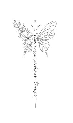 a black and white drawing of a butterfly with words written below it