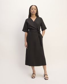 The Linen Short-Sleeve Wrap Dress Business Formal Outfit, Dvf Wrap Dress, Spring Summer Capsule Wardrobe, Linen Wrap Dress, Womens Wrap Dress, Black Linen Dress, Summer Capsule, Summer Capsule Wardrobe, Black Wrap