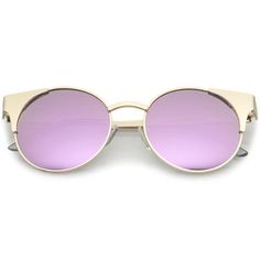 Premium Round Cat Eye Half Frame Mirrored Flat Lens Sunglasses - zeroUV Large Frame Glasses, Colored Mirror, Casual Sunglasses, Purple Mirror, Metal Cat, Lv Handbags, English Style, Rectangle Sunglasses, Cat Eye Glasses