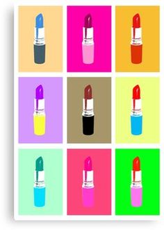 an image of lipsticks in different colors and shapes on a colorful background canvas print