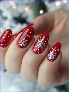 32 Easy Heart Valentine's Day Nail Design Ideas Red Nails Designs Christmas, Nail Inspiration For Christmas, Red Gel Christmas Nails, Red Nail Designs For Christmas, Red And Silver Holiday Nails, Christmas Nails 2024 Trends Red, Christmas Nails 2025, White Red Christmas Nails, Christmas Nails Design Ideas