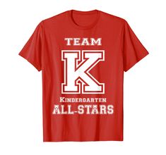 PRICES MAY VARY. Go Team Kindergarten! Get your all-stars sport themed t-shirt for your Kindergartner for the 2017-2018 school year! Your kid will be going back to school in style with this cool jersey themed shirt that can be worn year round. Preschool to Kindergarten can be a difficult time, so make sure your child goes to class in style. They'll be prepared for success in elementary school and beyond! Lightweight, Classic fit, Double-needle sleeve and bottom hem School Spirit Tops For Football Season, Collegiate Letter Print T-shirt For School, Casual T-shirt For School Football Season, Back To School Spirit T-shirt For College, School Spirit T-shirt For College And Back To School, Casual School T-shirt For Football Season, Collegiate Tops With Team Name For School, Collegiate T-shirt With Team Name For School, Casual Tops For School Football Season