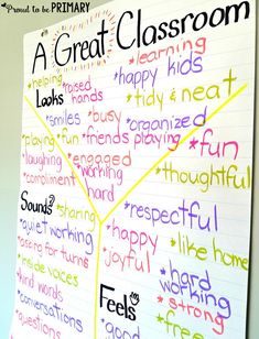 a white board with writing on it that says a great classroom, looks like a tree