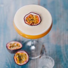 a small glass with some fruit in it