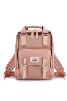 a pink backpack with two straps on it