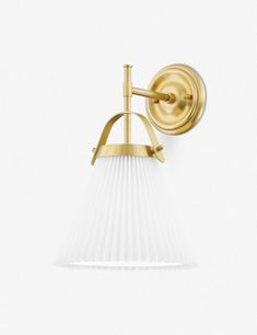 an image of a light fixture on a white wall with a gold finish and clear glass shade