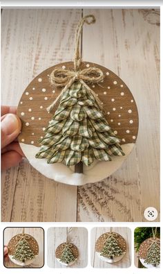 an ornament with a christmas tree hanging from it's side and instructions to make