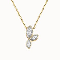 Leaves give a sense of revival, abundance and peace. It is symbol of the earth and mindfulness in daily life. This cluster of marquise diamond leaves make a perfect pendant with an organic touch. Created diamonds, 1.59ct 14k yellow gold In stock Marquise Cut Diamond Necklace In Yellow Gold, Jewelry Sketching, Jewellery Logo, 3d Necklace, Marquise Pendant, Baroque Pearls Jewelry, Earth Jewelry, Leaf Collection, Diamond Pendants