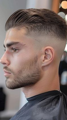 24 Slicked-Back Hairdos: The Epitome of Men's Style Slick Back Fade Haircut Men, Short Slicked Back Hair Men, Slick Back Hair Men, Slicked Back Hair Men, Clean Cut Haircut, Short Slicked Back Hair, Short Fade Haircut, Low Skin Fade