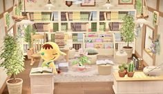 a room filled with lots of plants and bookshelves on top of shelves next to potted plants