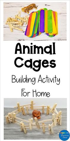 an animal cage is shown with the words building activity for home on top of it