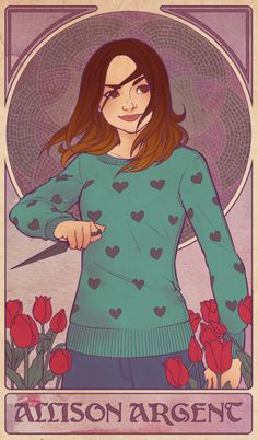 an illustration of a woman with scissors in her hand and flowers on the other side