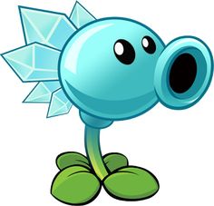 an image of a blue cartoon character with big eyes and green leaves on it's head