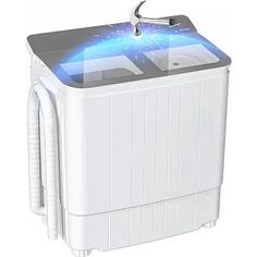 an image of a washing machine with blue light on it