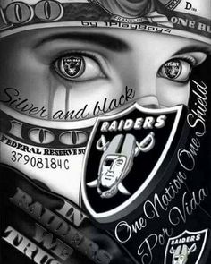 a drawing of a woman's face with the oakland football logo on top of it